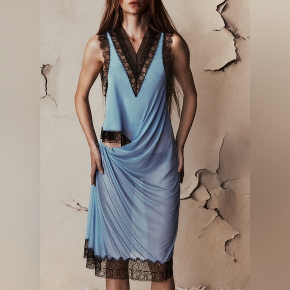 NWT Christopher Esber Tucked Negligee Slip Dress Cutout Tucked Chiffon Blue 10 - Picture 4 of 15